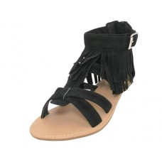 W8100L-B - Wholesale Woman's "Easy USA" Suede Gladiator Fringe Sandals (*Black Color)
